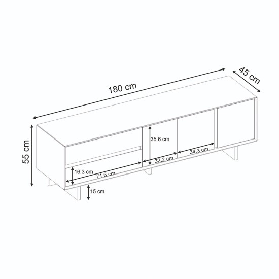 Έπιπλο τηλεόρασης Capri  χρώμα καρυδί milano 180x45x55εκ.