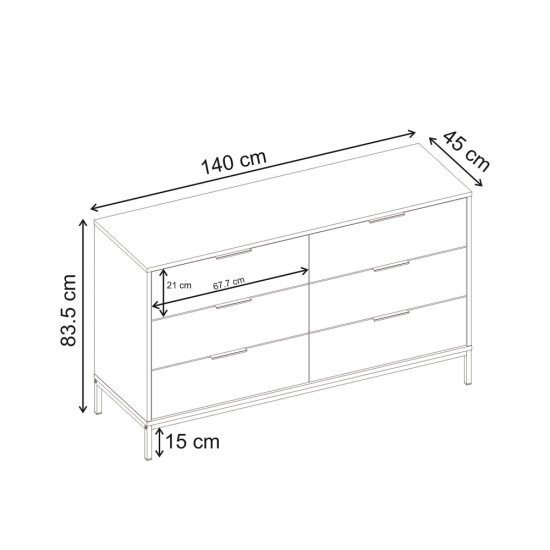 Συρταριέρα Mars  χρώμα καρυδί Ud 140x45x83,5εκ.