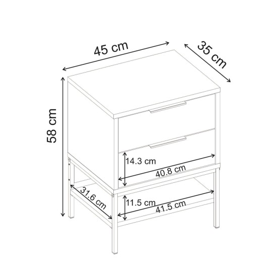 Κομοδίνο Mars  χρώμα καρυδί Ud 45x35x58εκ.
