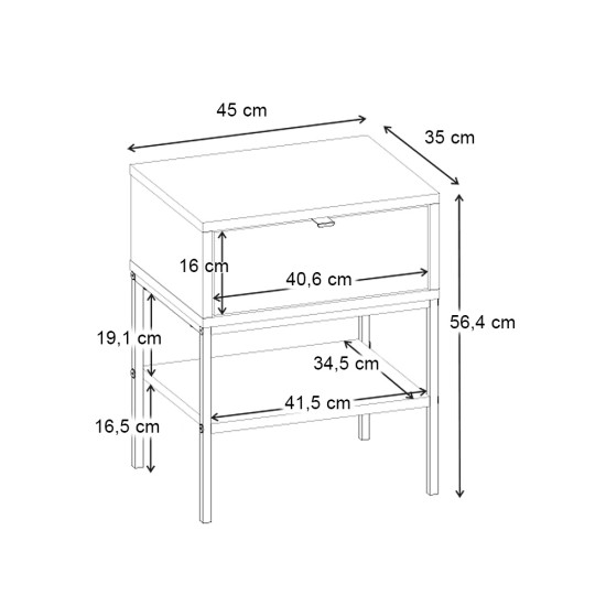 Κομοδίνο Melis  χρώμα καρυδί Ud 45x35x56,4εκ.