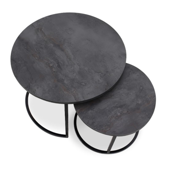 Τραπεζάκι σαλονιού σετ 2 τμχ Gary  Mdf - μεταλλικό χρώμα σκούρο γκρι σκυροδέματος 65x65x44εκ.