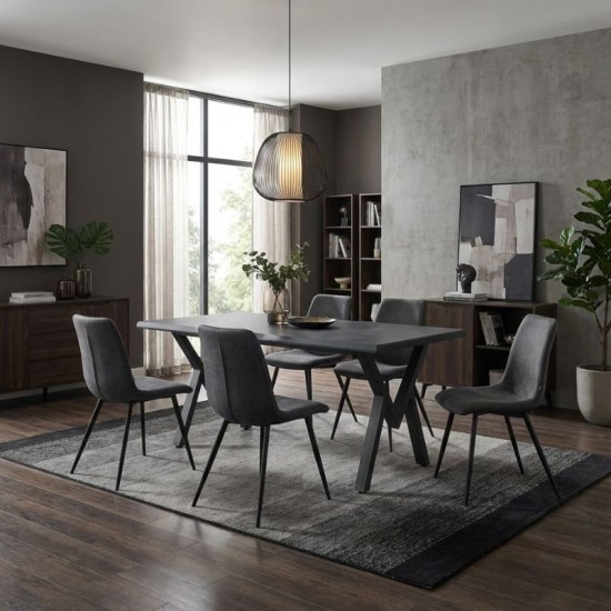 Τραπέζι Walter  Mdf - μεταλλικό χρώμα σκούρο γκρι σκυροδέματος 160x80x75εκ.