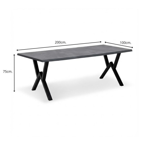 Τραπέζι Walter  Mdf - μεταλλικό χρώμα σκούρο γκρι σκυροδέματος 200x100x75εκ.