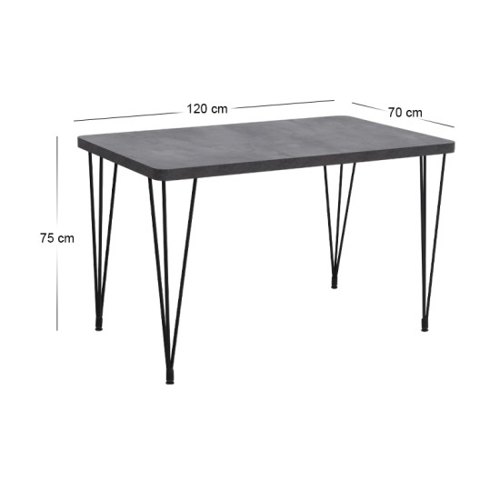 Τραπέζι Roger  Mdf - μεταλλικό χρώμα σκούρο γκρι σκυροδέματος 120x70x75εκ.