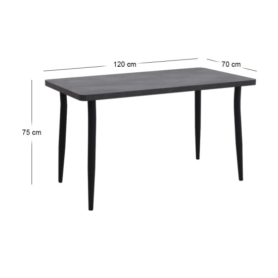 Τραπέζι Levico  Mdf - μεταλλικό χρώμα σκούρο γκρι σκυροδέματος 120x70x75εκ.