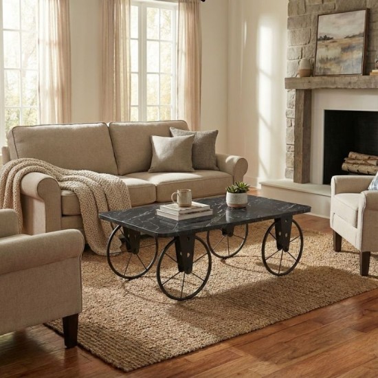 Τραπεζάκι σαλονιού Jemmy  Mdf - μεταλλικό χρώμα μαύρο εφέ μαρμάρου 90x55x33εκ.