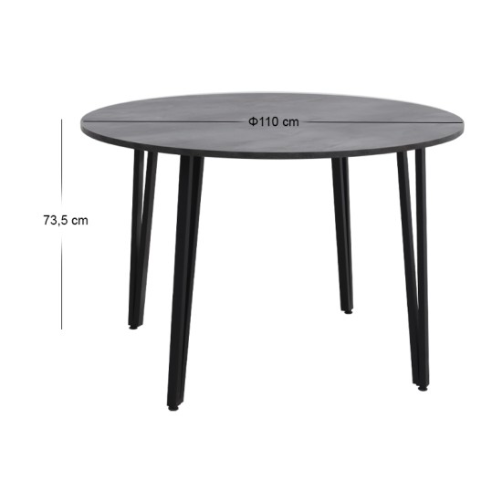 Τραπέζι Zeno  χρώμα σκούρο γκρι σκυροδέματος Ø110x73,5εκ.