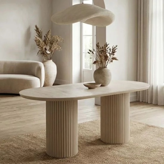 Τραπέζι Hazar  Mdf χρώμα travertine - sandstone 180x90x77εκ.