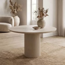 Τραπέζι Hazar  Mdf χρώμα travertine - sandstone Ø119,5x76εκ.