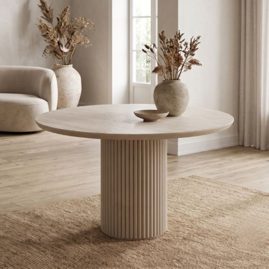 Τραπέζι Hazar  Mdf χρώμα travertine - sandstone Ø119,5x76εκ.