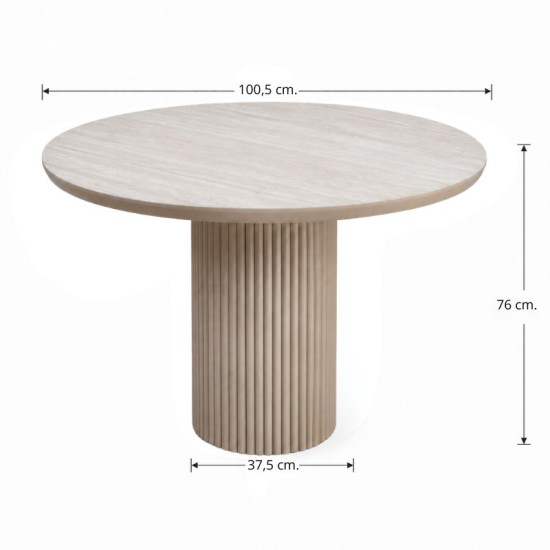 Τραπέζι Hazar  Mdf χρώμα travertine - sandstone Ø100,5x76εκ.