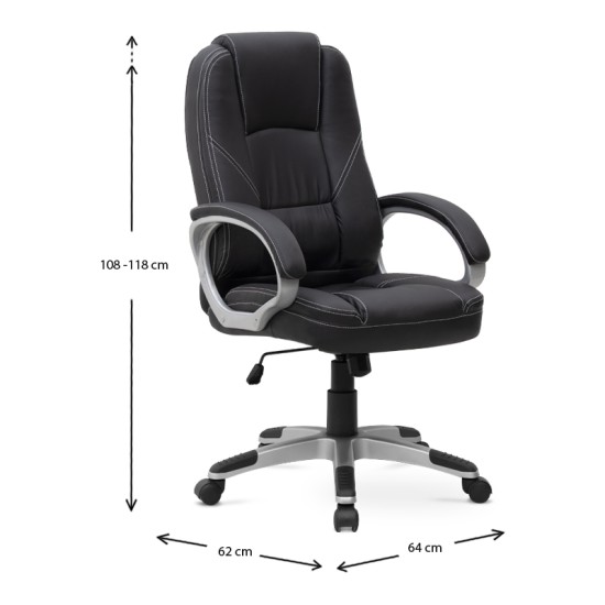 Καρέκλα γραφείου διευθυντική Robie Megapap από τεχνόδερμα χρώμα μαύρο 64x62x108/118εκ. - 0227588