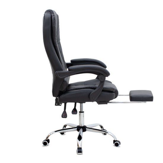 Καρέκλα γραφείου διευθυντική Daria  με υποπόδιο από τεχνόδερμα χρώμα μαύρο 65x65x117/127εκ.