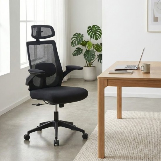 Καρέκλα γραφείου διευθυντική Belora  με ύφασμα Mesh χρώμα μαύρο 63,5x62x117/127εκ.