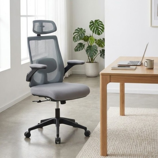 Καρέκλα γραφείου διευθυντική Belora  με ύφασμα Mesh χρώμα γκρι 63,5x62x117/127εκ.