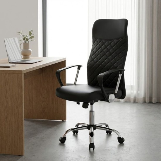 Καρέκλα γραφείου Novaro  από τεχνόδερμα χρώμα μαύρο 61x68x111/121εκ.