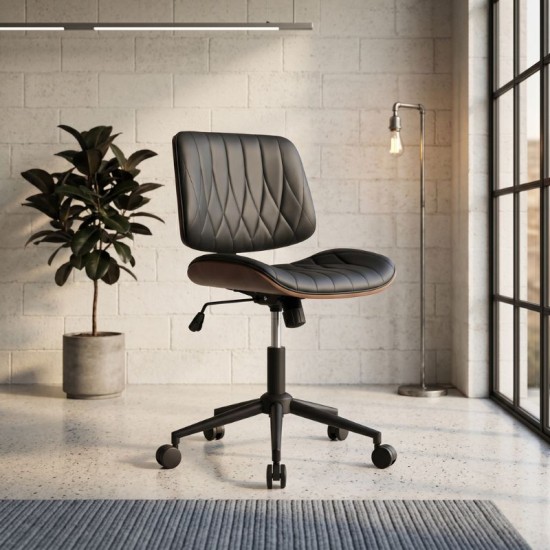 Καρέκλα γραφείου Corina  από τεχνόδερμα χρώμα μαύρο 60x65x82/92εκ.