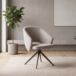 Πολυθρόνα τραπεζαρίας Milano  περιστρεφόμενη χρώμα ανοιχτό μπεζ ύφασμα - μεταλλικό μαύρο πόδι 64x64x83εκ.