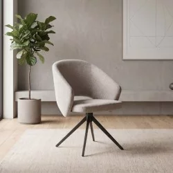 Πολυθρόνα τραπεζαρίας Milano  περιστρεφόμενη χρώμα ανοιχτό μπεζ ύφασμα - μεταλλικό μαύρο πόδι 64x64x83εκ.