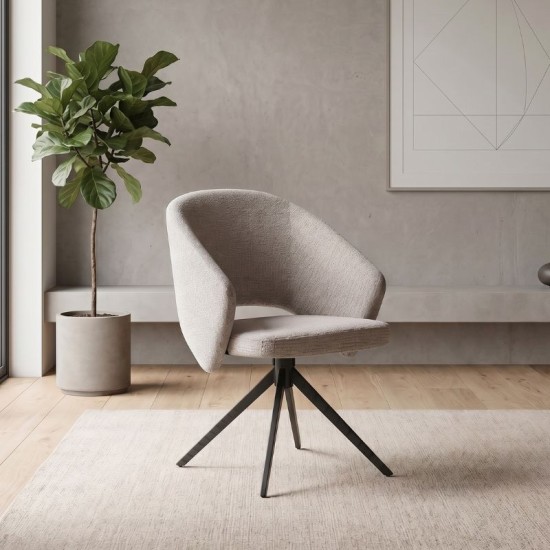 Πολυθρόνα τραπεζαρίας Milano  περιστρεφόμενη χρώμα ανοιχτό μπεζ ύφασμα - μεταλλικό μαύρο πόδι 64x64x83εκ.