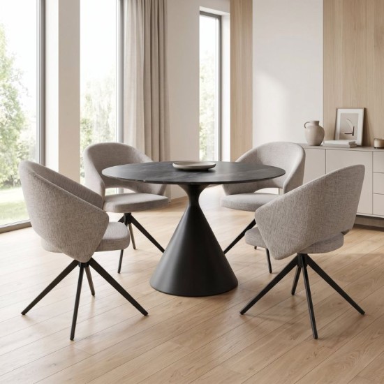 Πολυθρόνα τραπεζαρίας Milano  περιστρεφόμενη χρώμα ανοιχτό μπεζ ύφασμα - μεταλλικό μαύρο πόδι 64x64x83εκ.