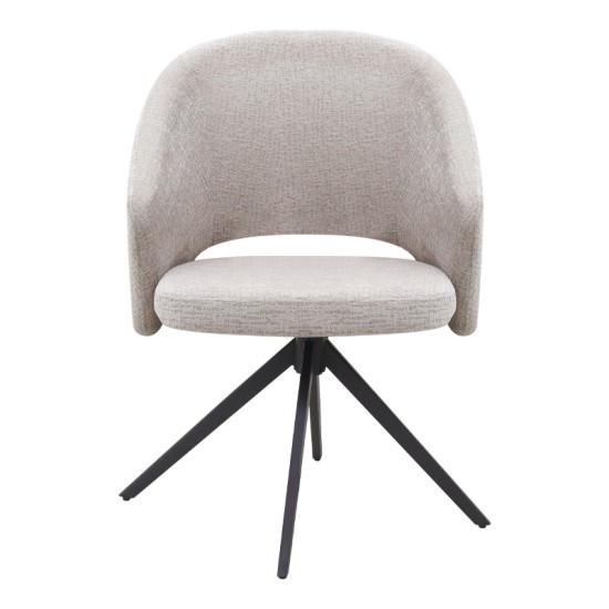 Πολυθρόνα τραπεζαρίας Milano  περιστρεφόμενη χρώμα ανοιχτό μπεζ ύφασμα - μεταλλικό μαύρο πόδι 64x64x83εκ.