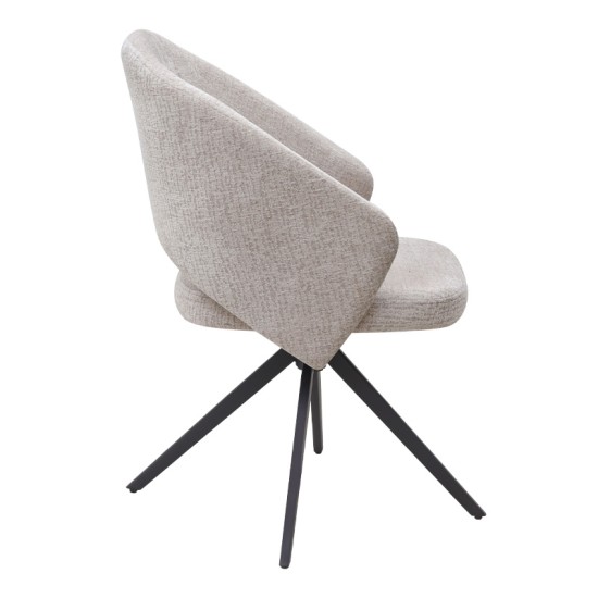 Πολυθρόνα τραπεζαρίας Milano  περιστρεφόμενη χρώμα ανοιχτό μπεζ ύφασμα - μεταλλικό μαύρο πόδι 64x64x83εκ.