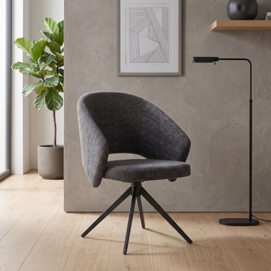 Πολυθρόνα τραπεζαρίας Milano  περιστρεφόμενη χρώμα ανθρακί ύφασμα - μεταλλικό μαύρο πόδι 64x64x83εκ.