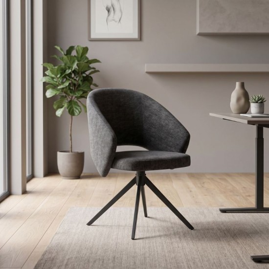 Πολυθρόνα τραπεζαρίας Milano  περιστρεφόμενη χρώμα ανθρακί ύφασμα - μεταλλικό μαύρο πόδι 64x64x83εκ.