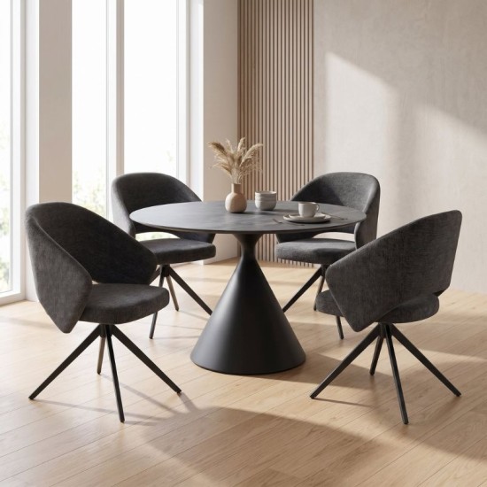 Πολυθρόνα τραπεζαρίας Milano  περιστρεφόμενη χρώμα ανθρακί ύφασμα - μεταλλικό μαύρο πόδι 64x64x83εκ.