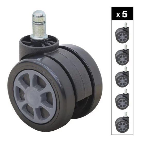 Ανταλλακτικά Ροδάκια  για καρέκλες γραφείου σετ 5 τμχ χρώμα μαύρο - γκρι