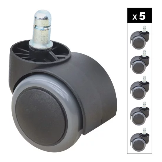 Ανταλλακτικά Ροδάκια  για καρέκλες γραφείου σετ 5 τμχ χρώμα μαύρο - γκρι