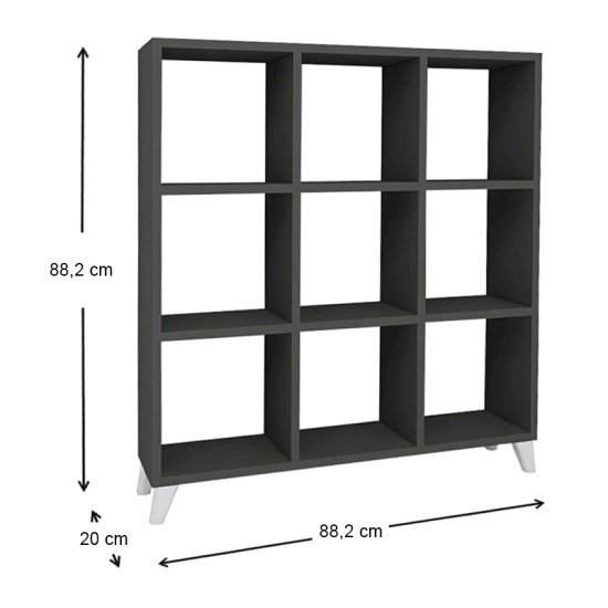 Βιβλιοθήκη μελαμίνης Saul Megapap χρώμα ανθρακί 88,2x20x88,2εκ. - 0212545