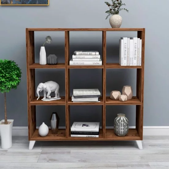 Βιβλιοθήκη μελαμίνης Saul  χρώμα καπνιστή καρυδιά 88,2x20x88,2εκ.