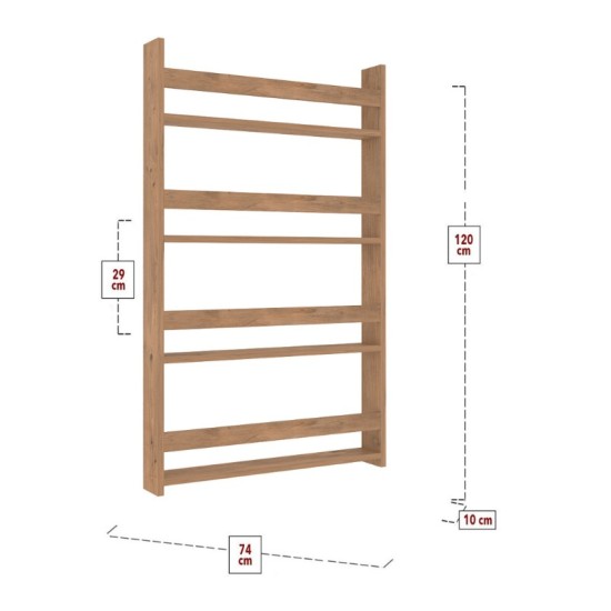 Επιτοίχια βιβλιοθήκη - ραφιέρα Montessori  χρώμα pine oak 74x10x120εκ.