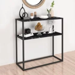 Κονσόλα Castel  μεταλλική - μελαμίνης χρώμα μαύρο εφέ μαρμάρου 90x33,5x90εκ.