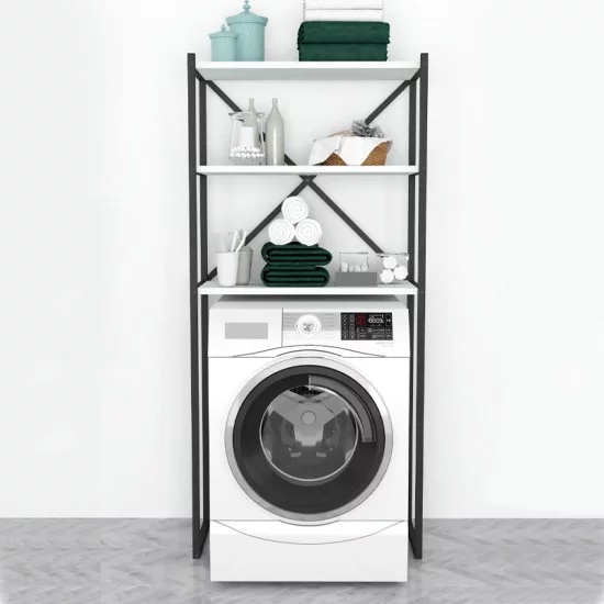 Έπιπλο πλυντηρίου Mindy  μεταλλικό - μελαμίνης χρώμα μαύρο - λευκό 66x34x160εκ.