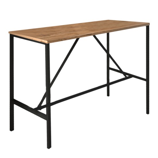 Τραπέζι μπαρ - stand Crego Megapap μεταλλικό - μελαμίνης χρώμα pine oak - μαύρο 100x45x89εκ. - 0226170