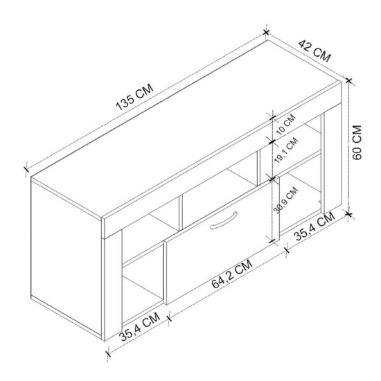 Έπιπλο τηλεόρασης Midili  χρώμα sapphire oak - ανθρακί 135x42x60,7εκ.