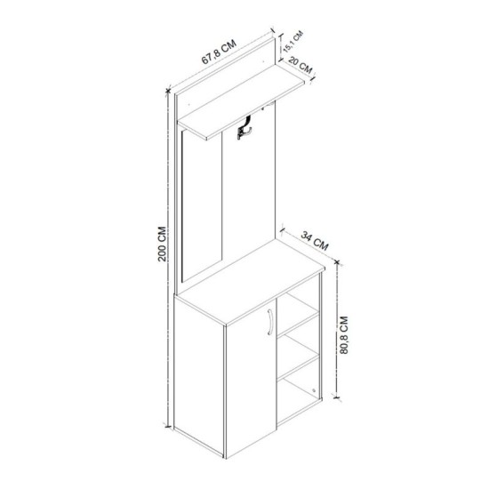 Έπιπλο εισόδου Norva  χρώμα sapphire oak - ανθρακί 67,8x36,3x200,6εκ.