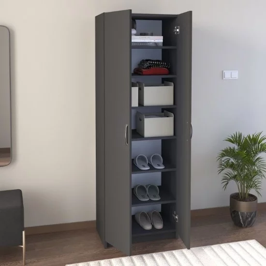 Παπουτσοθήκη Renso  δίφυλλη χρώμα ανθρακί 59,8x37,8x178,5εκ.