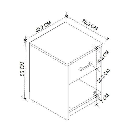 Κομοδίνο Scoty  χρώμα sapphire oak 40,2x35,3x55εκ.