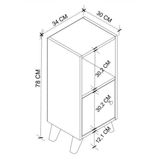 Κομοδίνο Vira  χρώμα λευκό 34x30x78εκ.