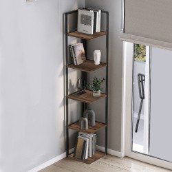 Βιβλιοθήκη γωνιακή Lidia  χρώμα μαύρο - καπνιστή καρυδιά 33,5x33,5x180εκ.