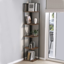 Βιβλιοθήκη γωνιακή Lidia  χρώμα μαύρο - καπνιστή καρυδιά 33,5x33,5x180εκ.