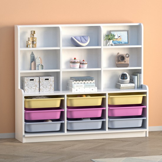 Βιβλιοθήκη Obia  με 9 συρτάρια χρώμα λευκό 132,6x30x115εκ.