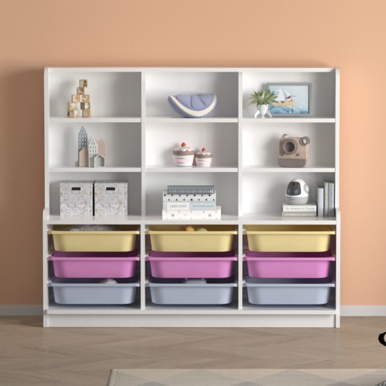 Βιβλιοθήκη Obia  με 9 συρτάρια χρώμα λευκό 132,6x30x115εκ.