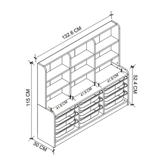 Βιβλιοθήκη Obia  με 9 συρτάρια χρώμα λευκό 132,6x30x115εκ.