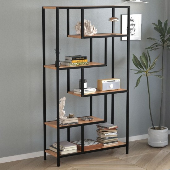 Βιβλιοθήκη Larissa  χρώμα μαύρο - pine oak 90x30x159εκ.