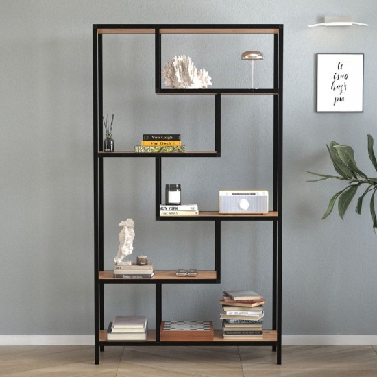 Βιβλιοθήκη Larissa  χρώμα μαύρο - pine oak 90x30x159εκ.